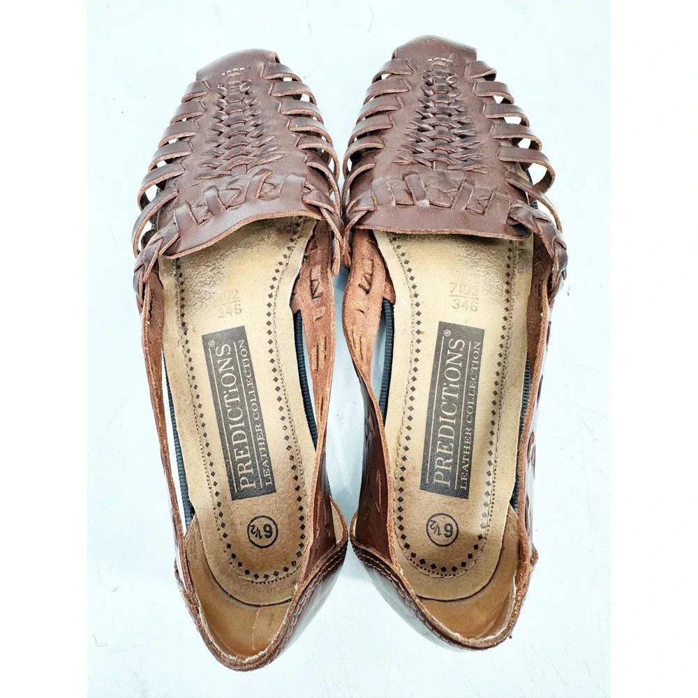 Predictions Huarache Flats 6.5 Brown Woven Leather Sandals Casual Summer